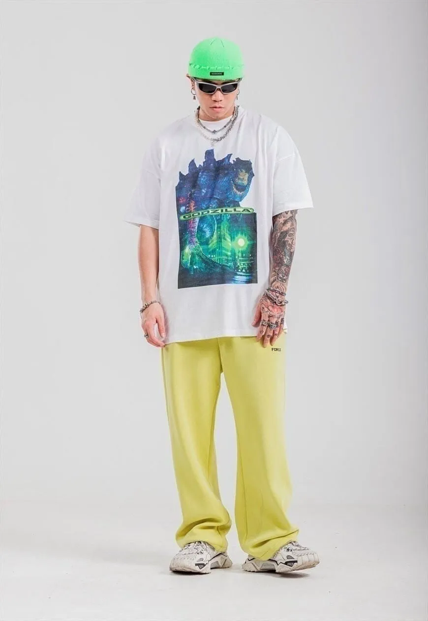 Godzilla print t-shirt grunge monster tee movie top in white