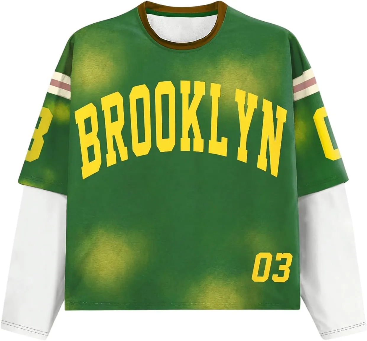 GORGLITTER Men's Oversized Jerseys Shirt Letter Graphic Tees Y2k 2 in 1 Long Sleeve Crewneck Tshirts