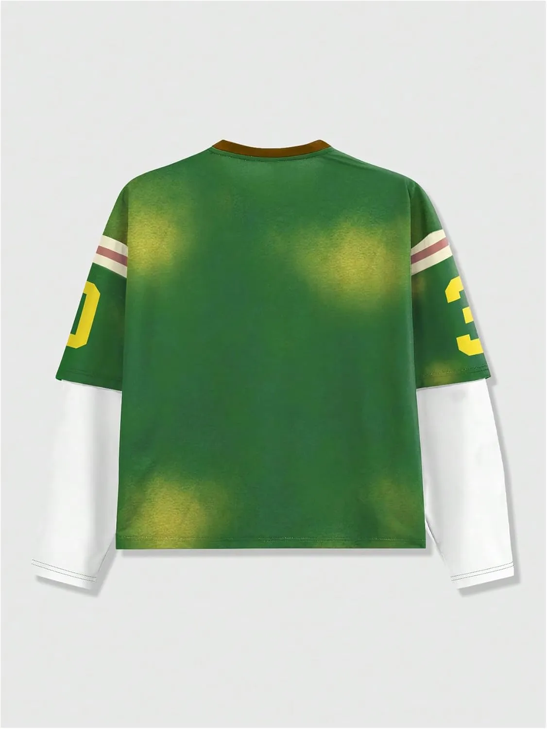 GORGLITTER Men's Oversized Jerseys Shirt Letter Graphic Tees Y2k 2 in 1 Long Sleeve Crewneck Tshirts