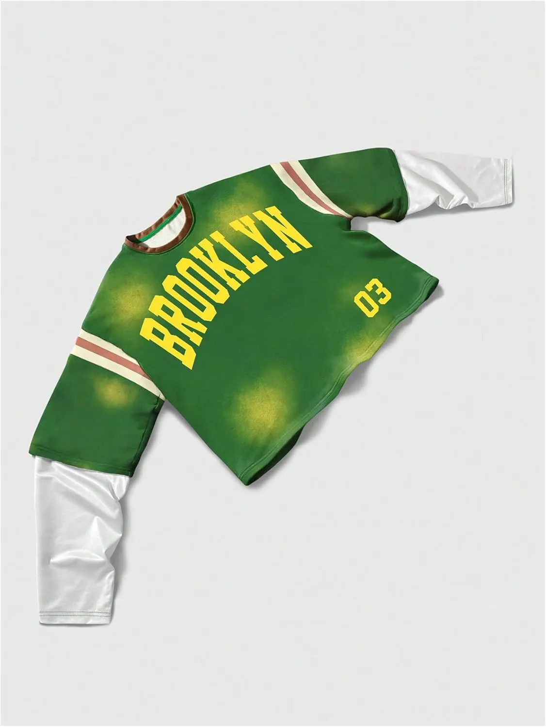 GORGLITTER Men's Oversized Jerseys Shirt Letter Graphic Tees Y2k 2 in 1 Long Sleeve Crewneck Tshirts