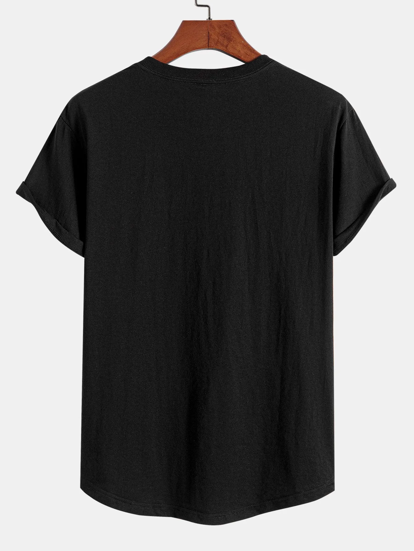 Gothic Style Rose Print Cotton Arc Hem T-Shirt