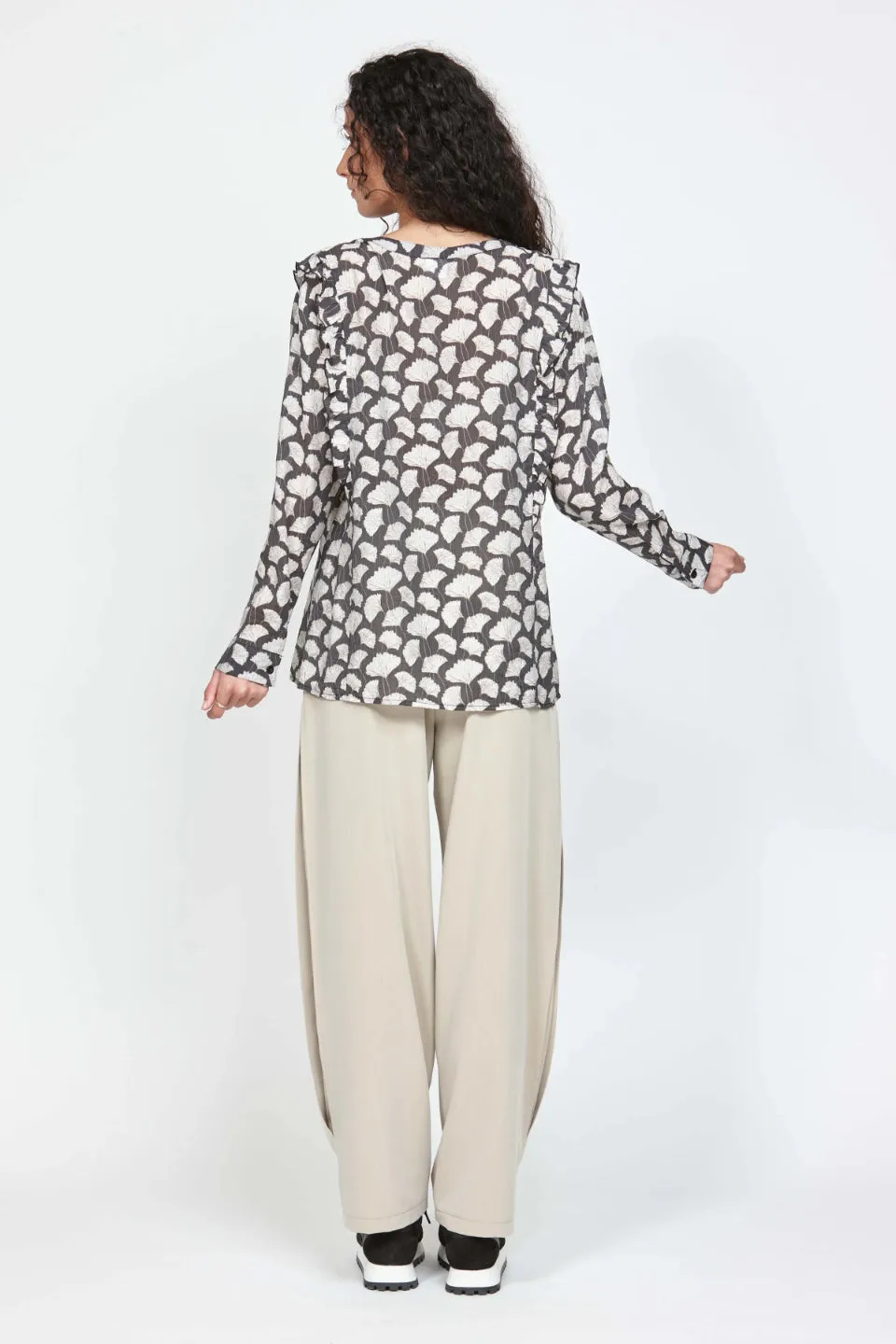 Hansen Black Floral Frill LS Top