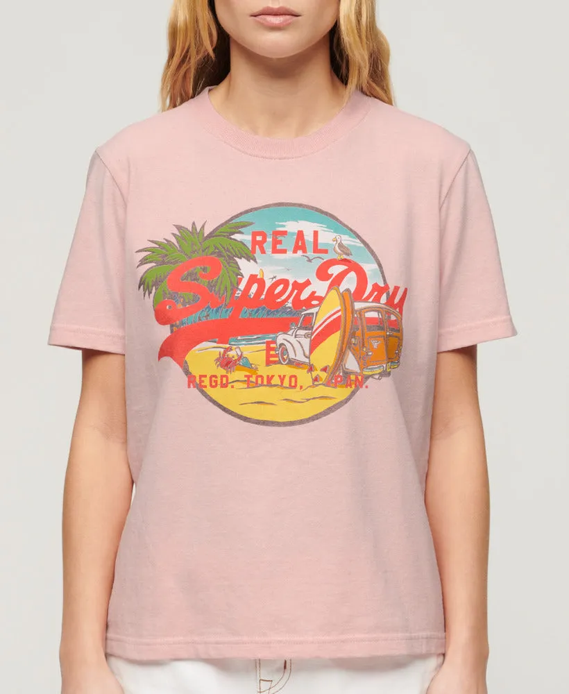 La Vl Graphic Relaxed Tee - Somon Pink Marl