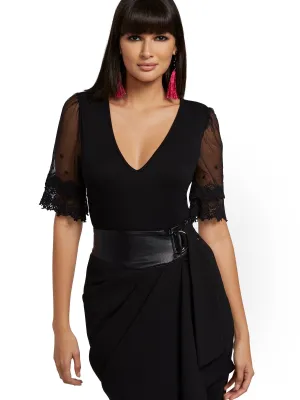 Lace-Sleeve V-Neck Bodysuit