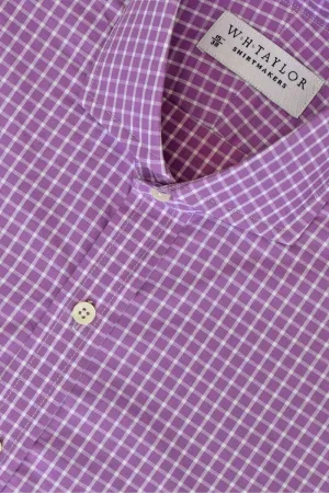 Lilac & White Windowpane Check Compact Cotton Men's Bespoke Shirt