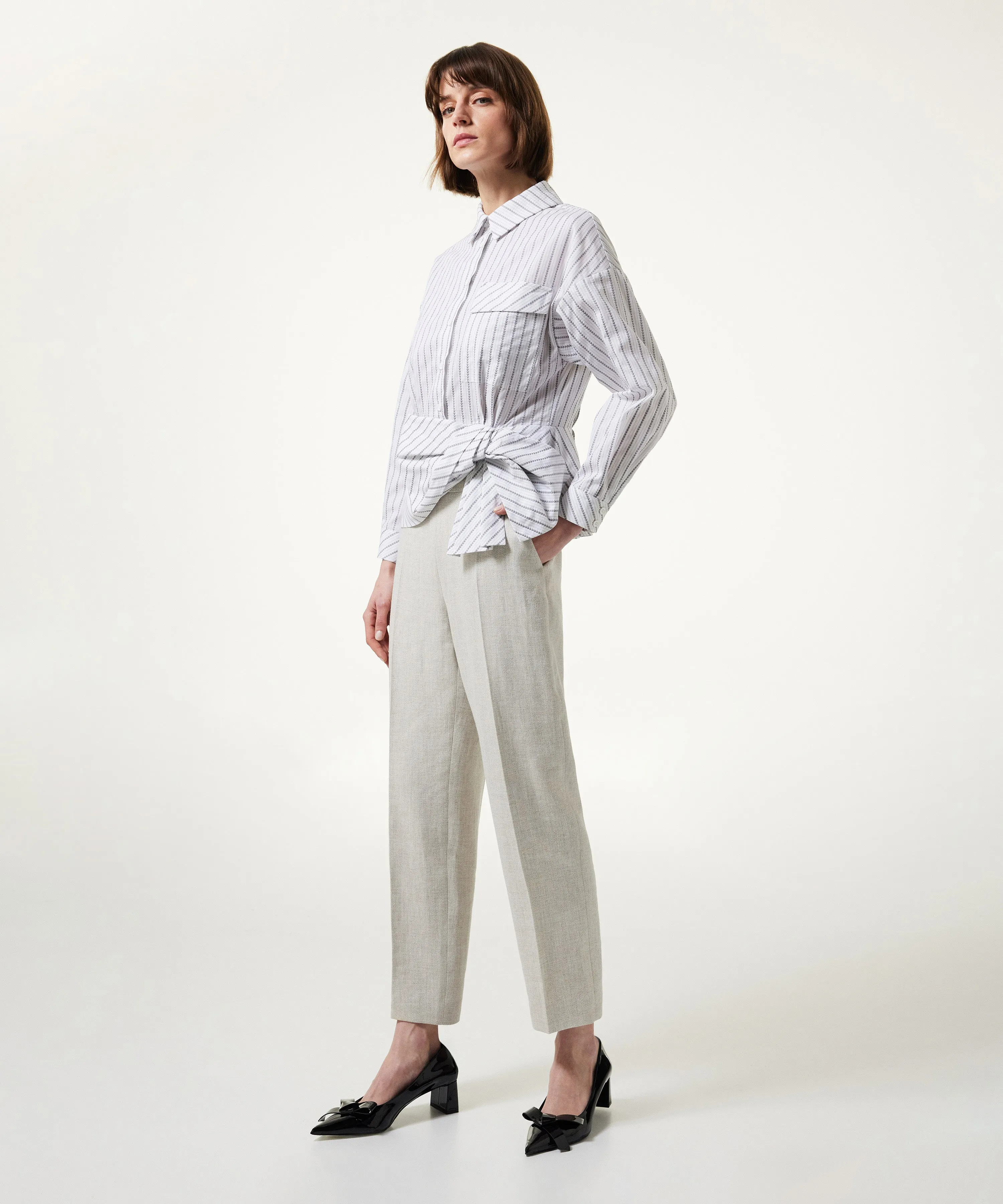 Machka Line Pattern Textured Shirt Grey