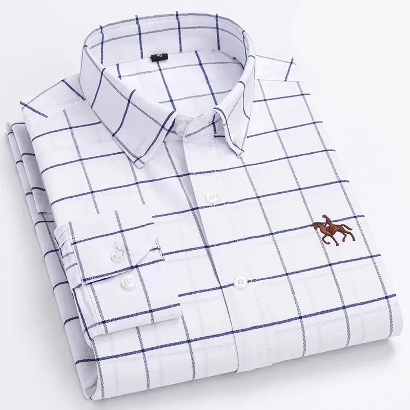 Men's Regular Fit Checked and Striped Shirt with Embroidered Logo | Perfect for Everyday Wear