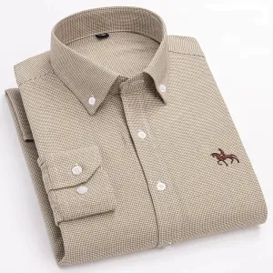 Men's Regular Fit Checked and Striped Shirt with Embroidered Logo | Perfect for Everyday Wear