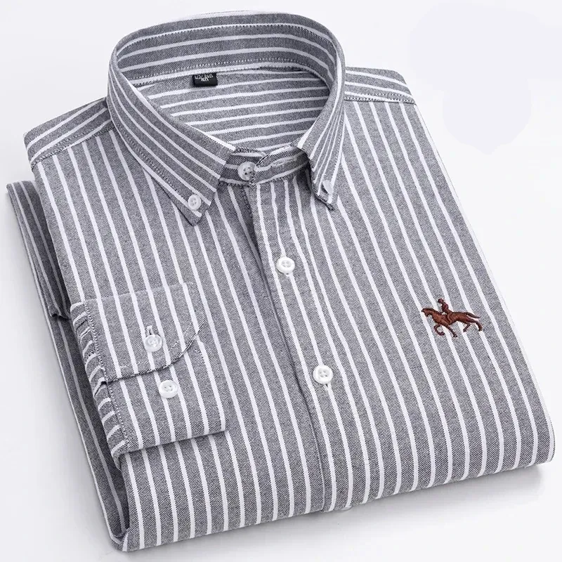 Men's Regular Fit Checked and Striped Shirt with Embroidered Logo | Perfect for Everyday Wear