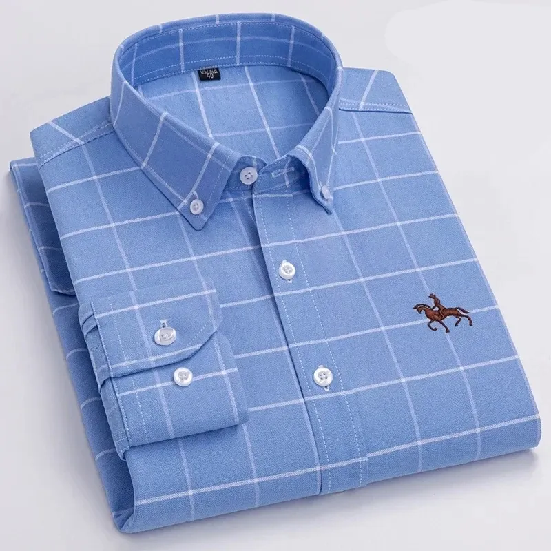 Men's Regular Fit Checked and Striped Shirt with Embroidered Logo | Perfect for Everyday Wear