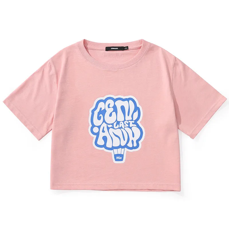 Minimalist Bm Style Navel Letter Print Crop T-Shirt