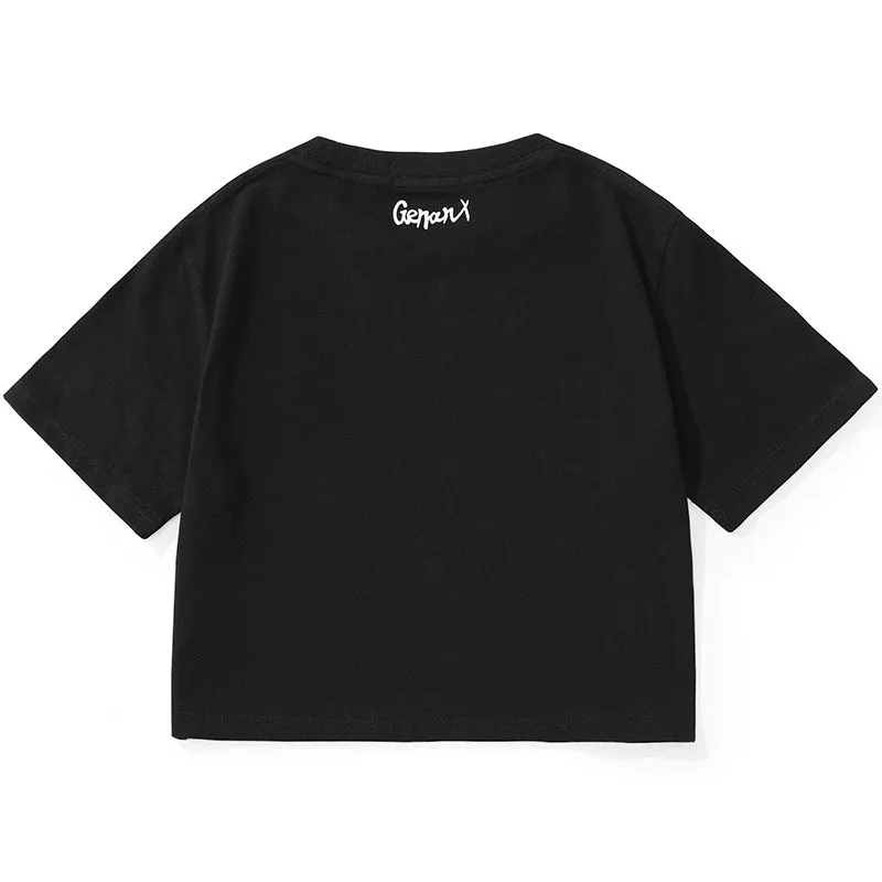 Minimalist Bm Style Navel Letter Print Crop T-Shirt