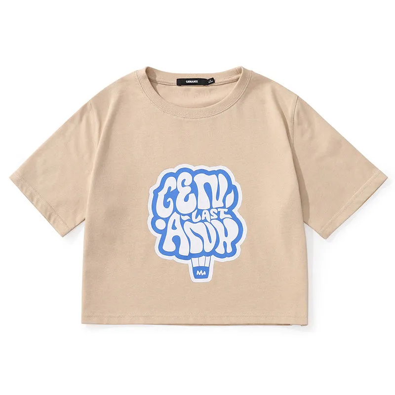 Minimalist Bm Style Navel Letter Print Crop T-Shirt