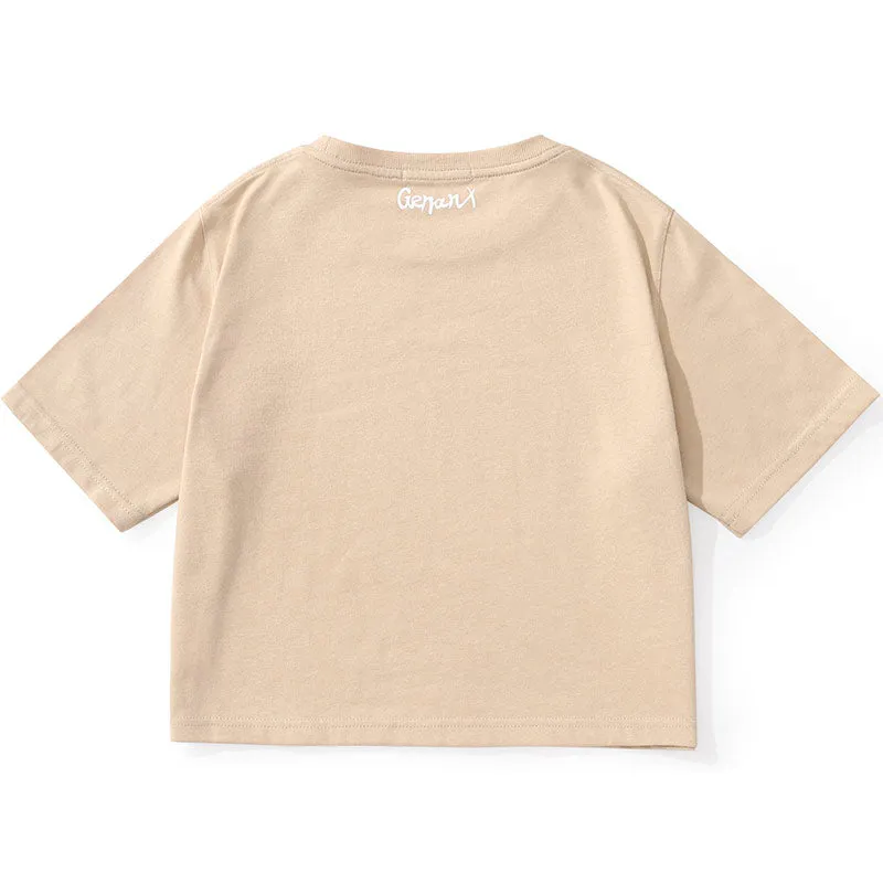Minimalist Bm Style Navel Letter Print Crop T-Shirt