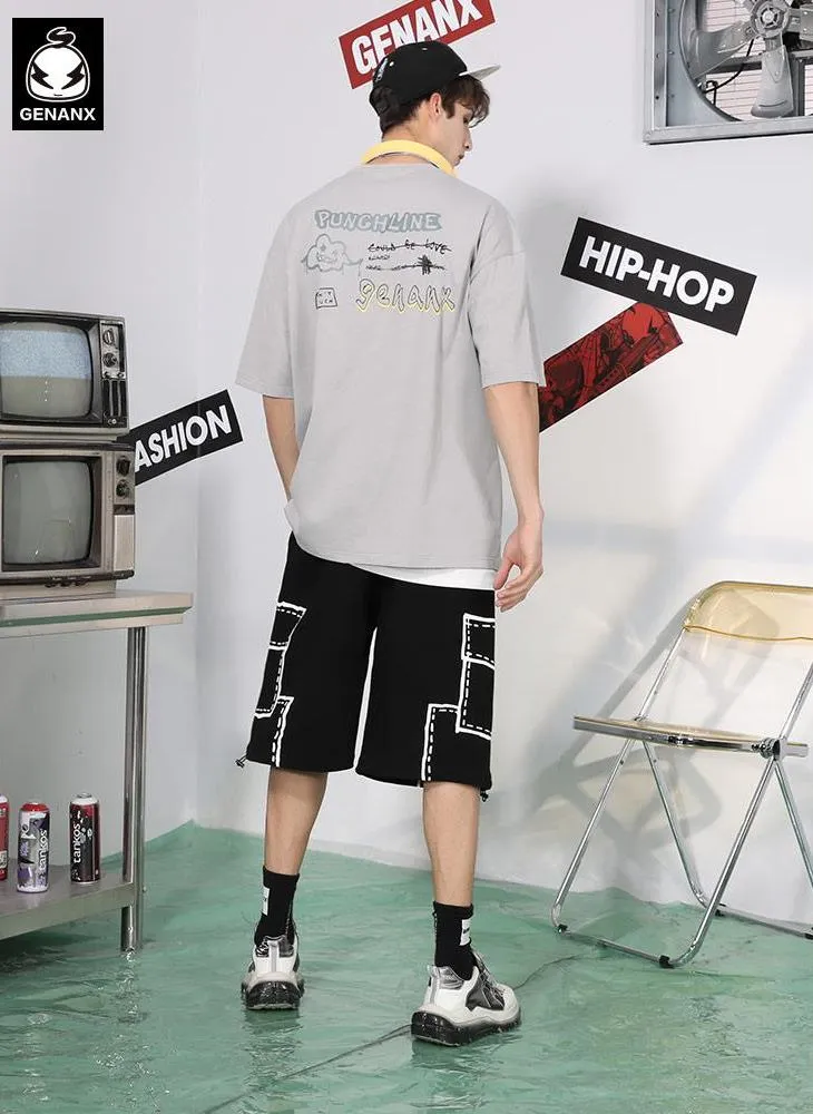 Minimalist Graffiti Letter Print Cotton Loose T-Shirt