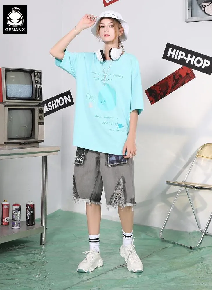 Minimalist Graffiti Letter Print Cotton Loose T-Shirt