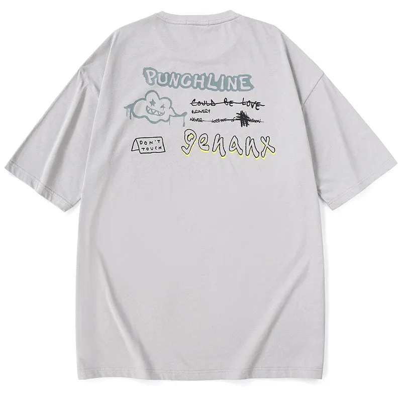 Minimalist Graffiti Letter Print Cotton Loose T-Shirt