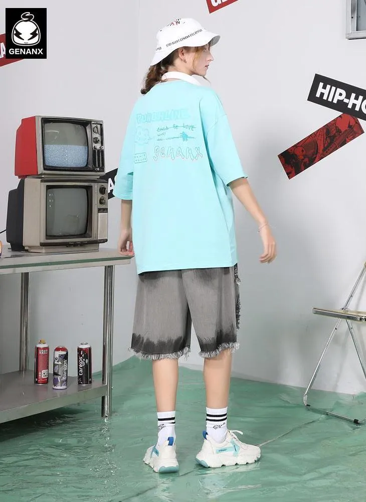 Minimalist Graffiti Letter Print Cotton Loose T-Shirt