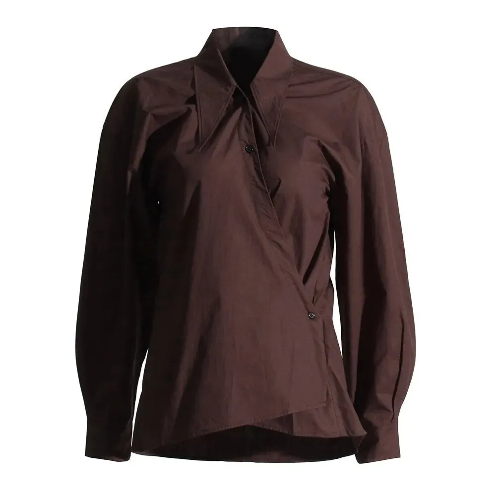 Minimalist Spring Shirts For Women Lapel Long Sleeve Casual Loose Solid Blouse Female Fashion Style Clothing