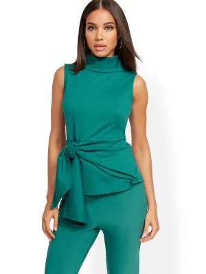 Mock-Neck Tie-Front Peplum Top - 7th Avenue