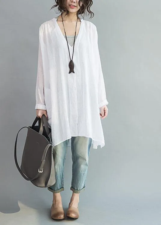 Modern white cotton clothes For Women v neck Art summer shirts