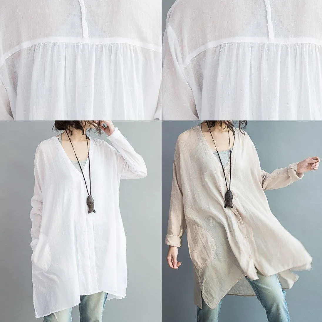 Modern white cotton clothes For Women v neck Art summer shirts