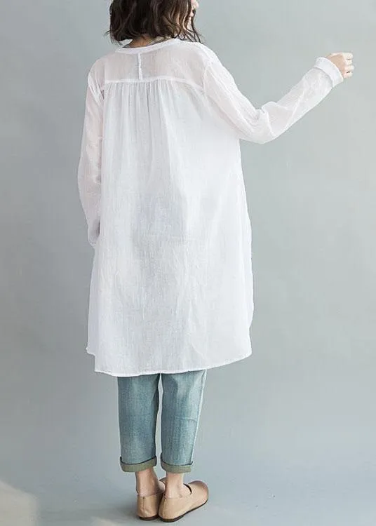 Modern white cotton clothes For Women v neck Art summer shirts