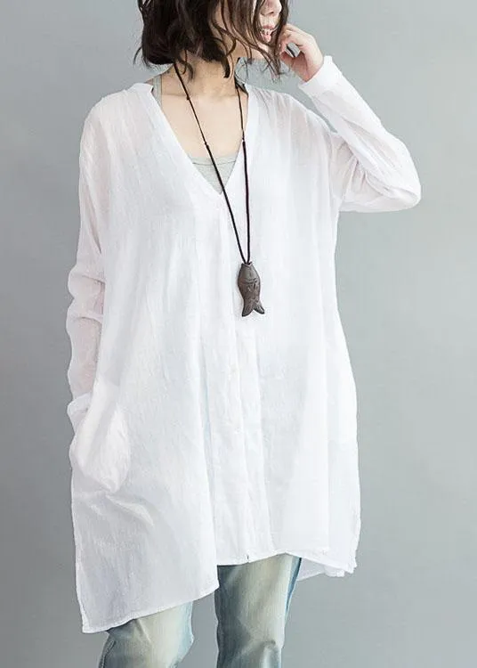 Modern white cotton clothes For Women v neck Art summer shirts