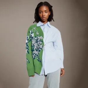 Patchwork Knitting Casual Blouses For Women Lapel Long Sleeve Spliced Metal Buckle Hit Color Minimalist Shirts Female Style