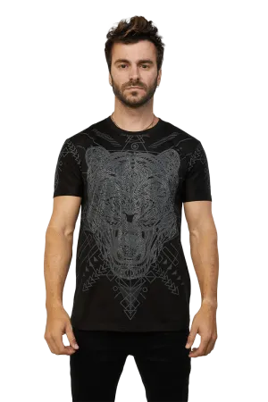 Platini Black Cotton Rhinestone Relaxed Fit T-Shirt