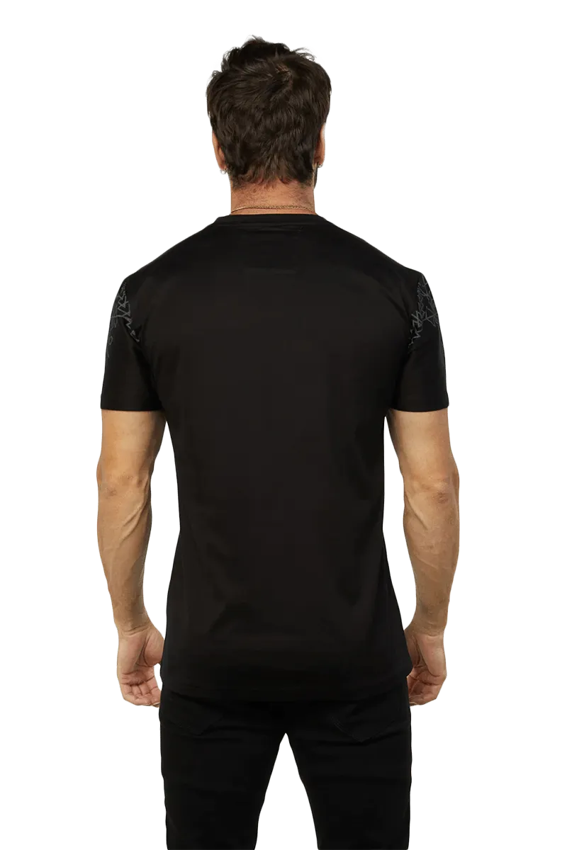 Platini Black Cotton Rhinestone Relaxed Fit T-Shirt