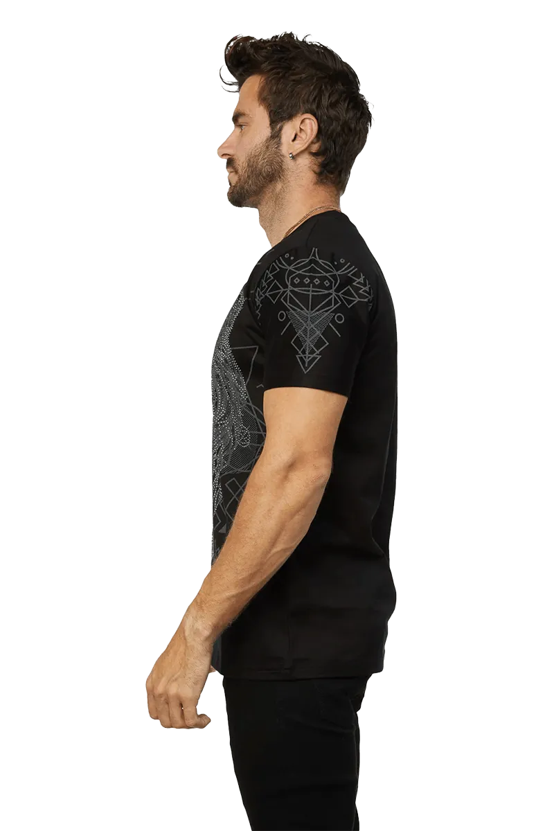 Platini Black Cotton Rhinestone Relaxed Fit T-Shirt
