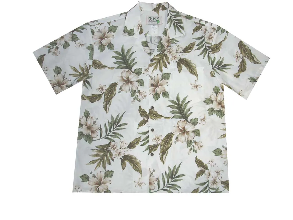 Plumeria and Hibiscus Cotton Men's Aloha Shirt