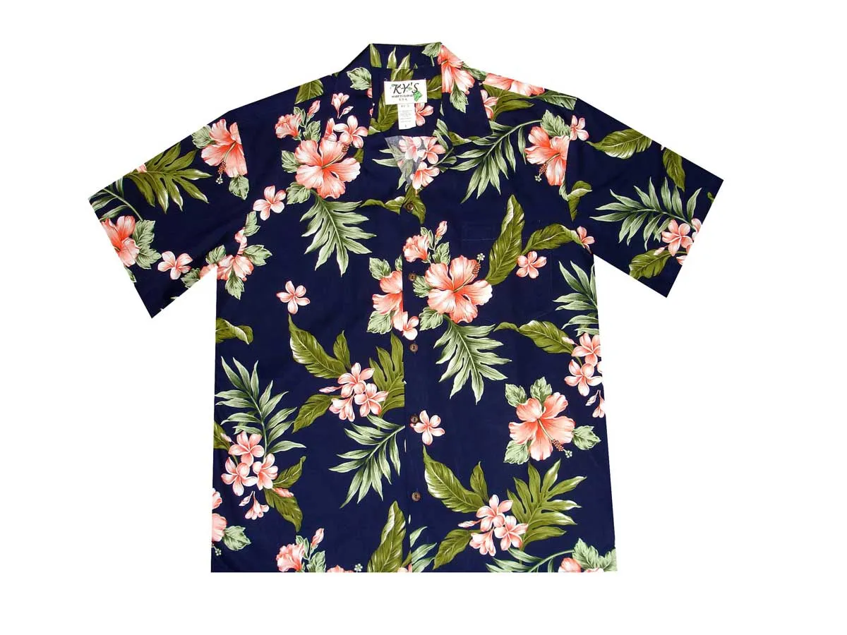Plumeria and Hibiscus Cotton Men's Aloha Shirt