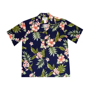 Plumeria and Hibiscus Cotton Men's Aloha Shirt