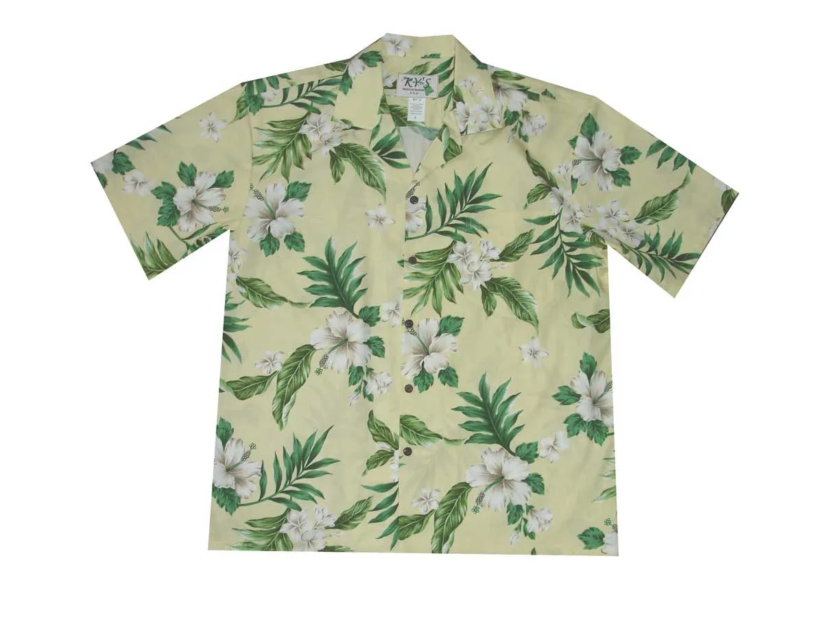 Plumeria and Hibiscus Cotton Men's Aloha Shirt