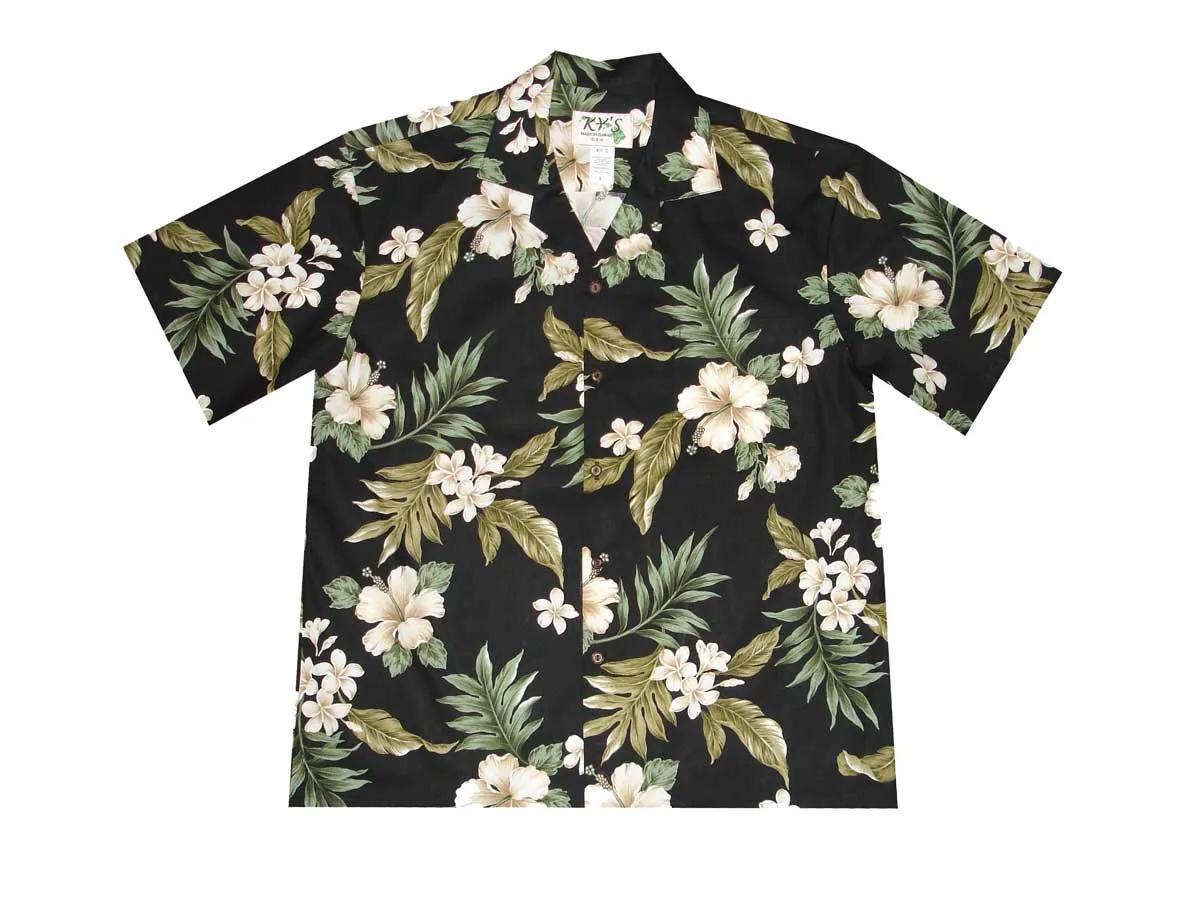 Plumeria and Hibiscus Cotton Men's Aloha Shirt