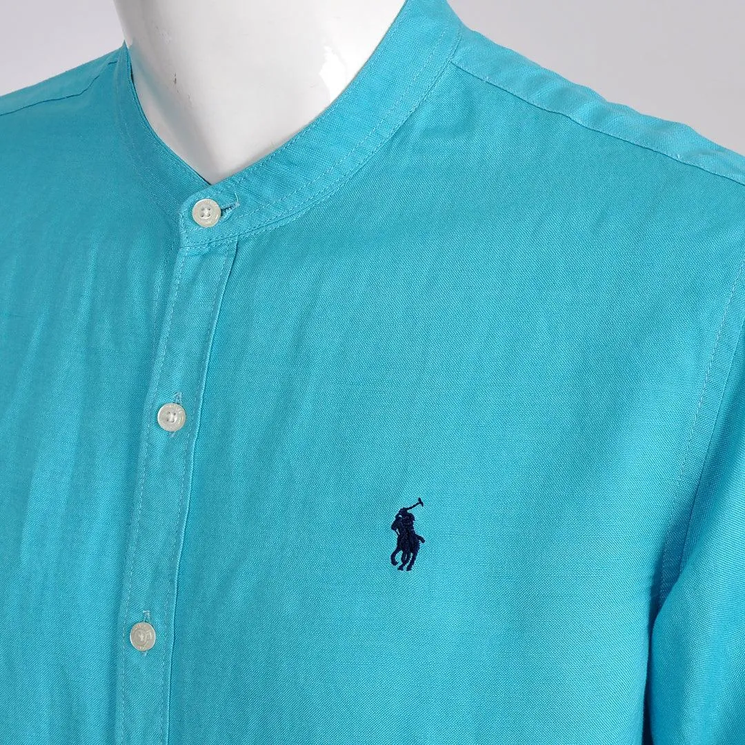PRL Bishop Collar Button Down Men's Long Sleeve Shirt - Sky Blue