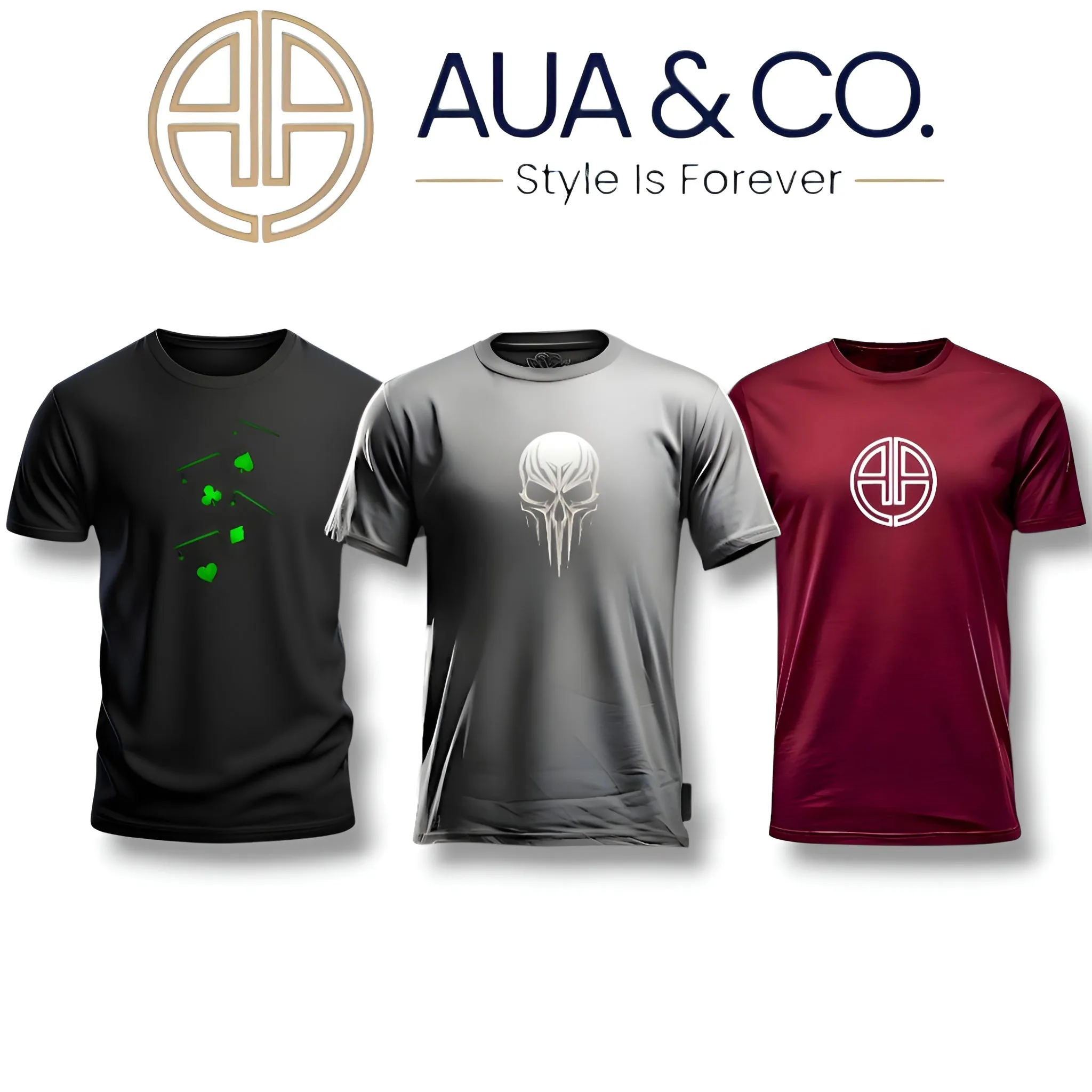 "Men’s Cotton Blend T-Shirt Bundle – Black, Grey, Maroon | High-Quality DTF Prints by AUA&CO"