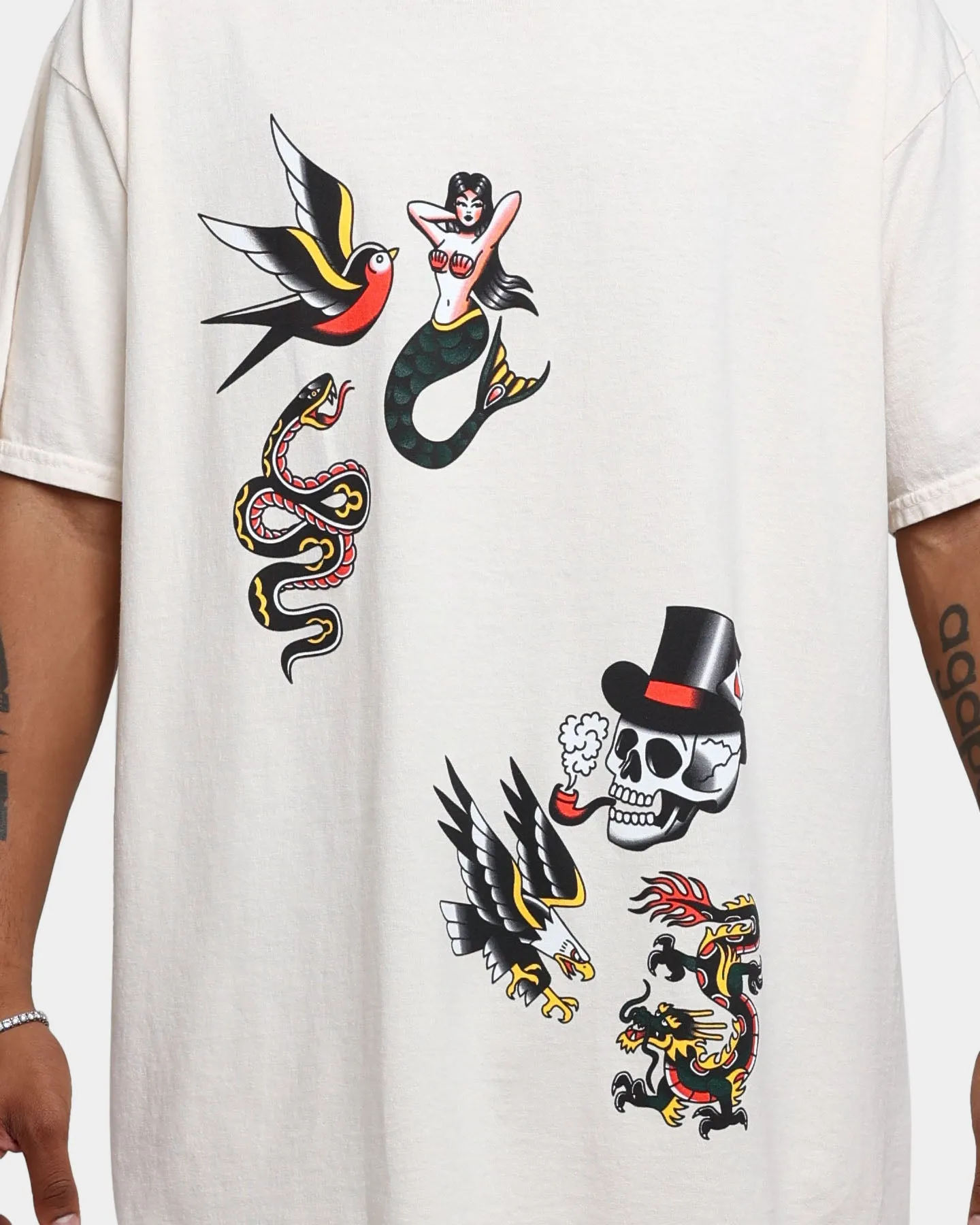 Rats Get Fat Tattoo Split Print T-Shirt Off White