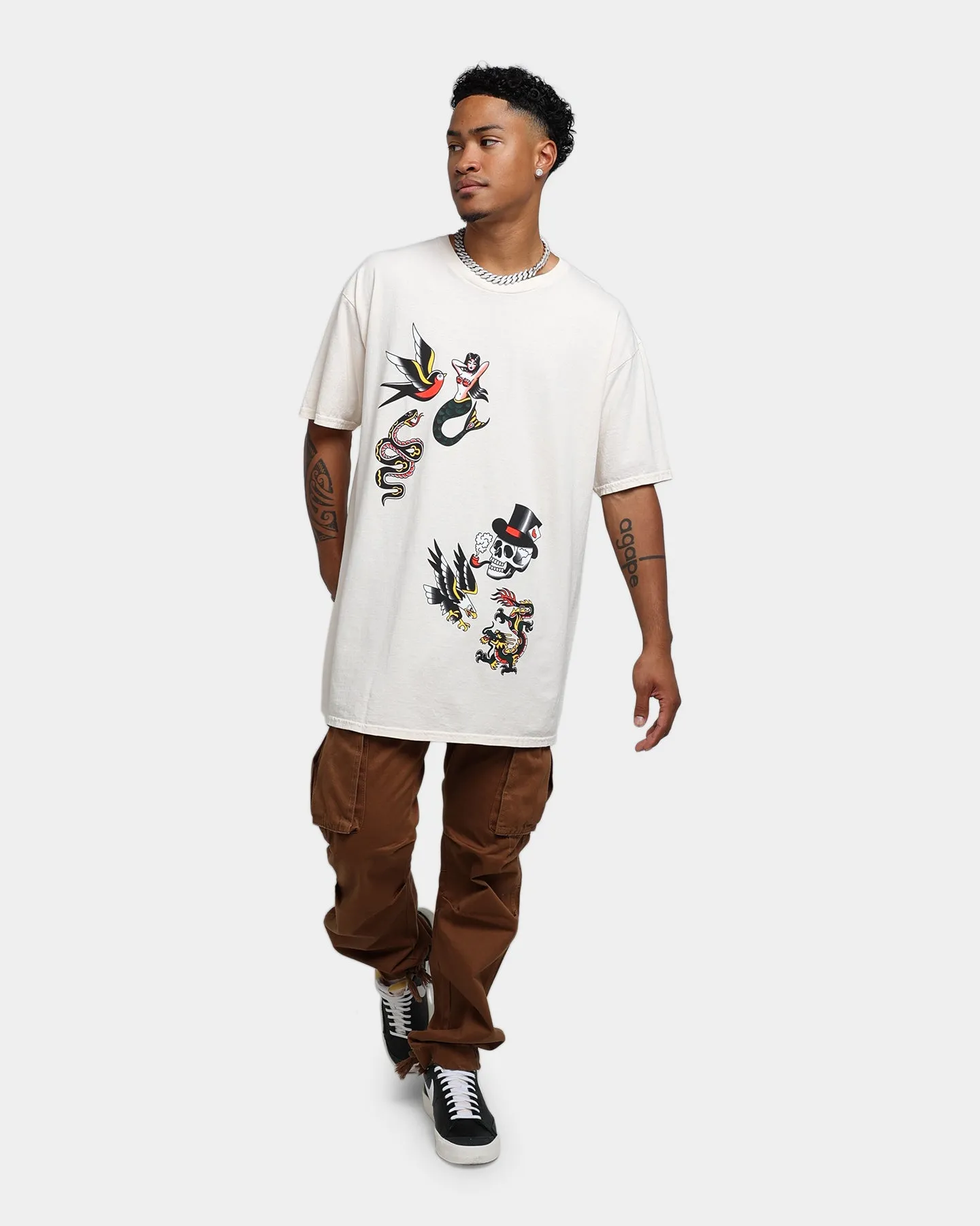 Rats Get Fat Tattoo Split Print T-Shirt Off White