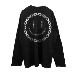 Relaxed Fit Siyah Uzun Kollu Tişört 'ACID CHAIN' REFLECTIVE