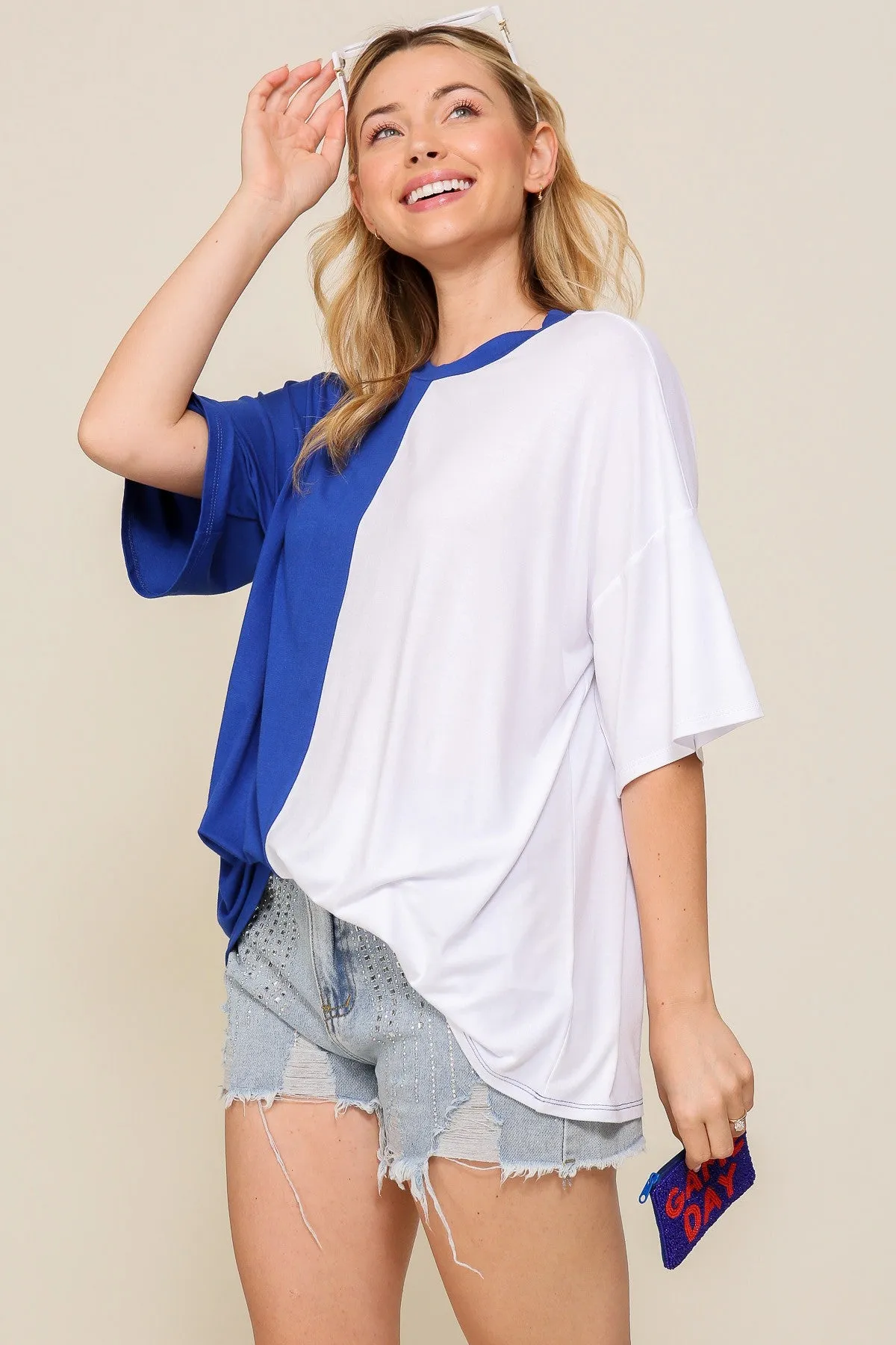 Royal/White Game Day Multi Color Knit Top