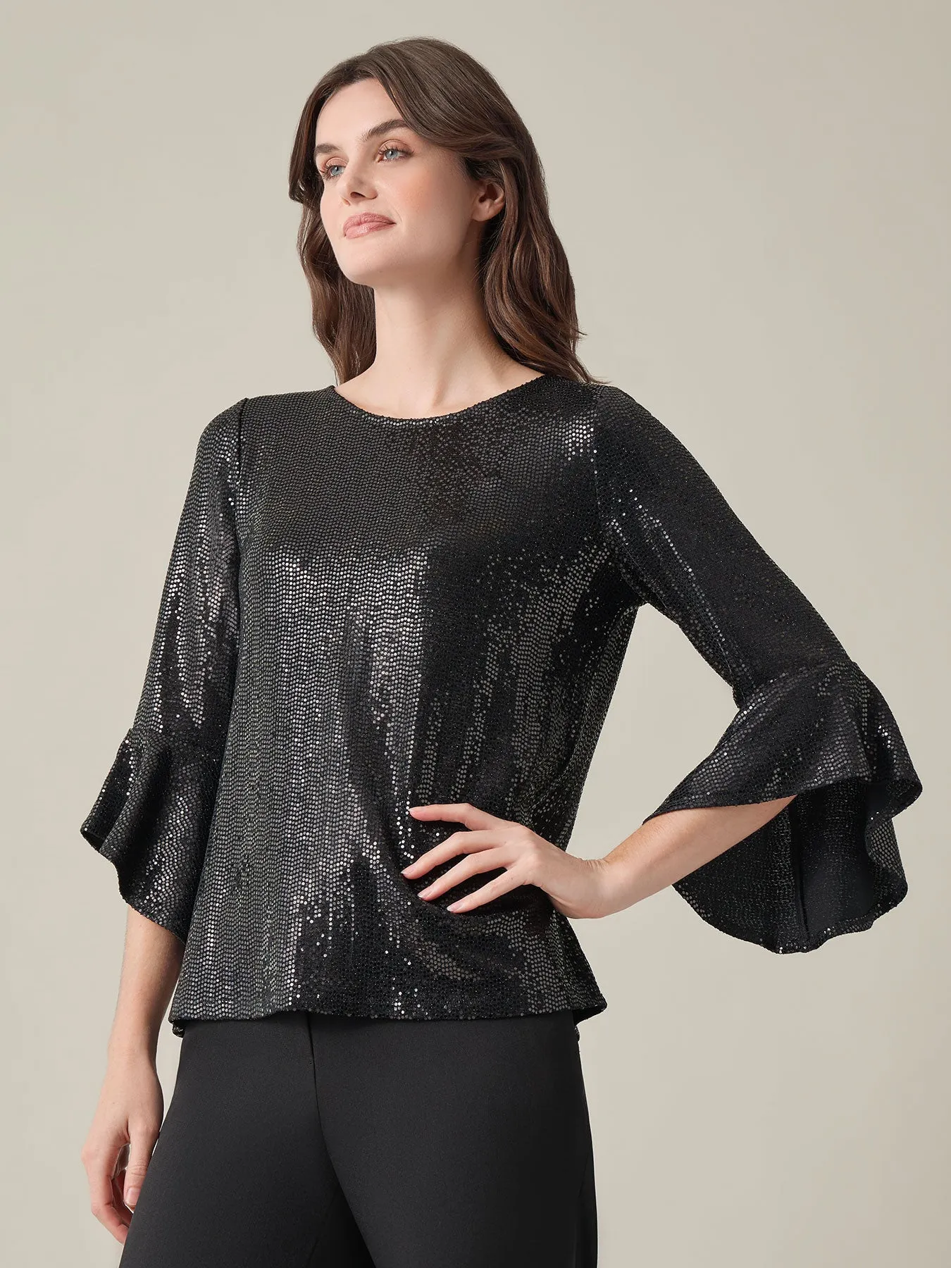 Ruffle Sleeve Top, Sparkle Detail