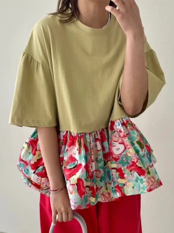 Ruffled Floral Short Sleeves Shirt