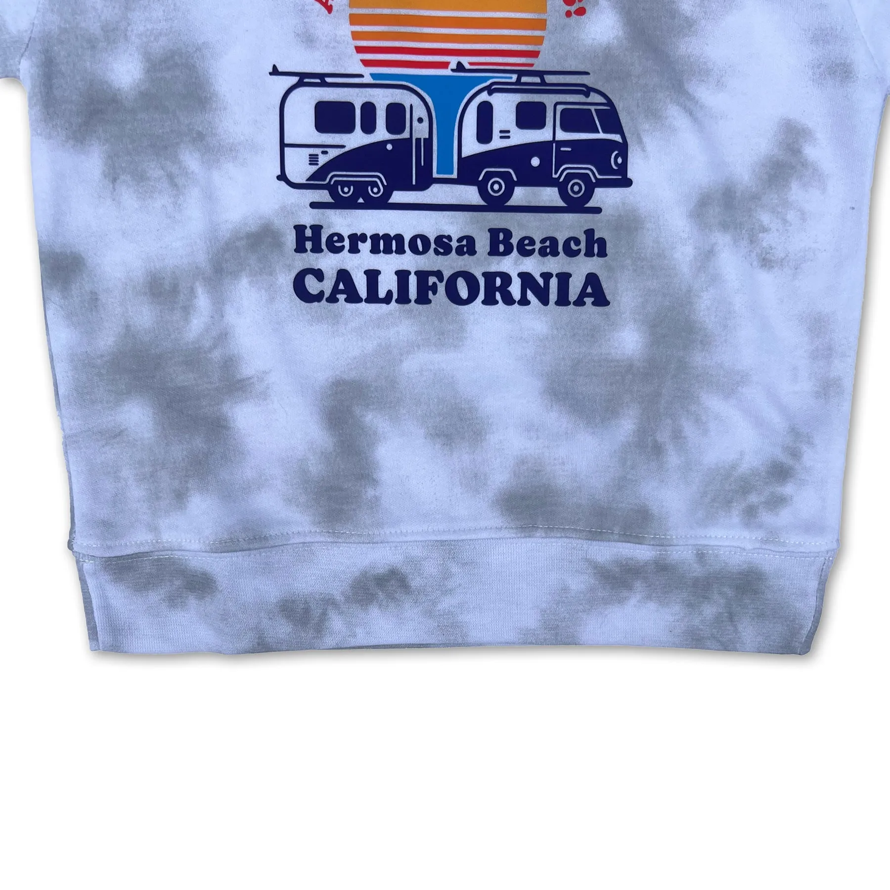 Sol Baby Adventure Awaits Hermosa Beach California Beach Camper Long Sleeve Cloud Tie Dye Crew Neck Tee