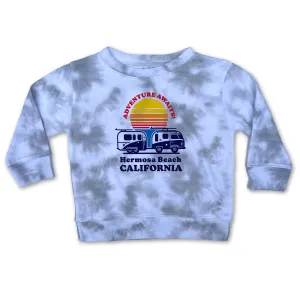 Sol Baby Adventure Awaits Hermosa Beach California Beach Camper Long Sleeve Cloud Tie Dye Crew Neck Tee