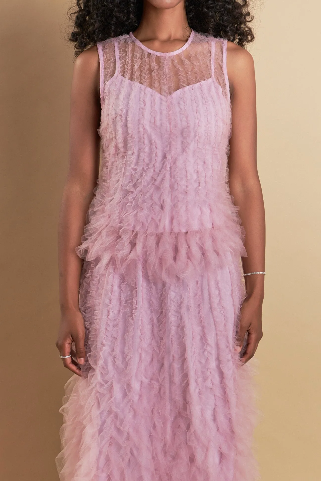 Tulle Ruffled Sleeveless Top