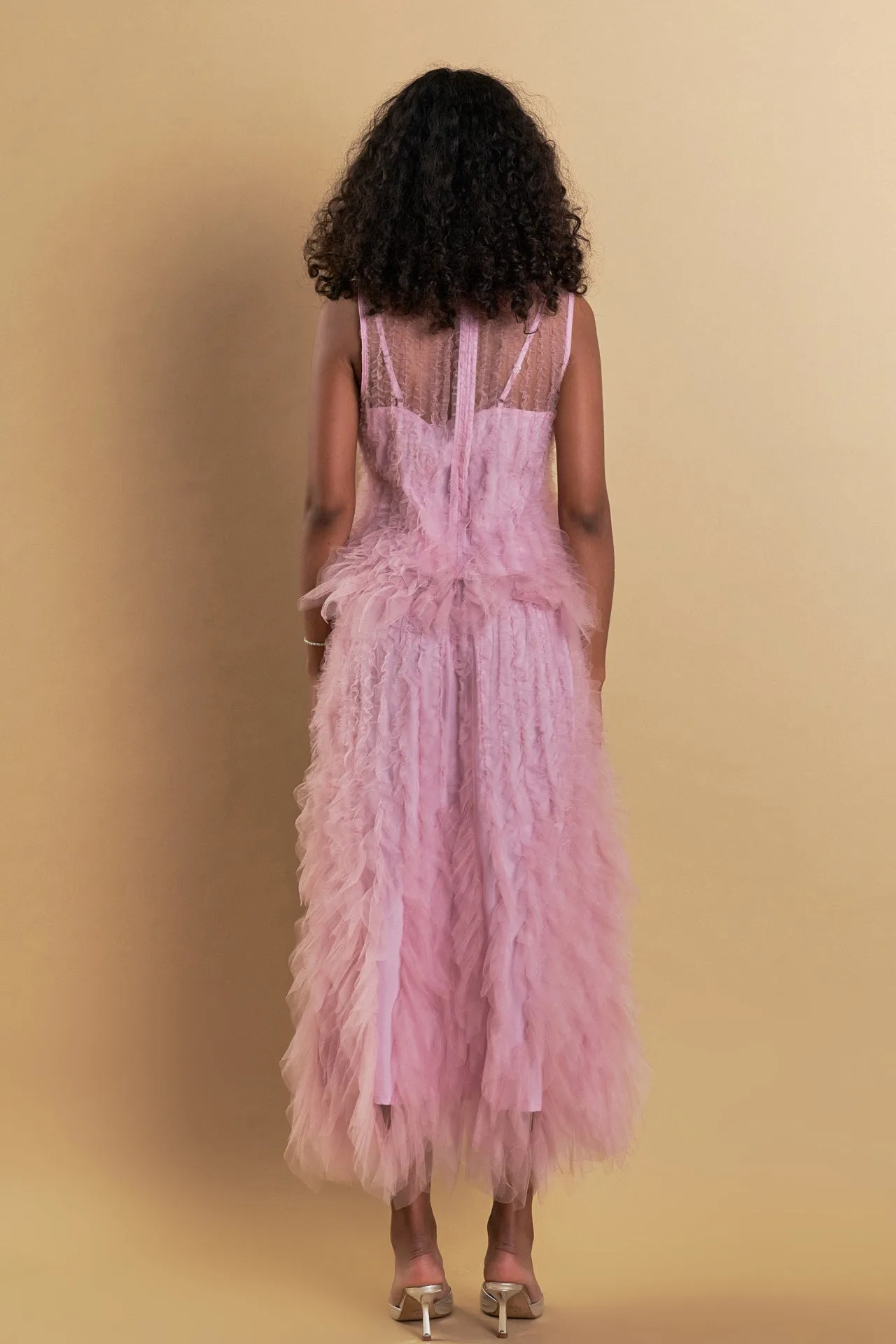 Tulle Ruffled Sleeveless Top