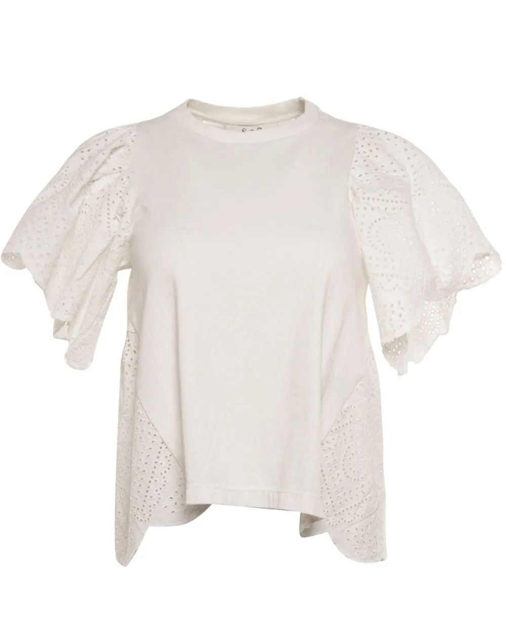 White Eyelet Flutter Sleeve Tee